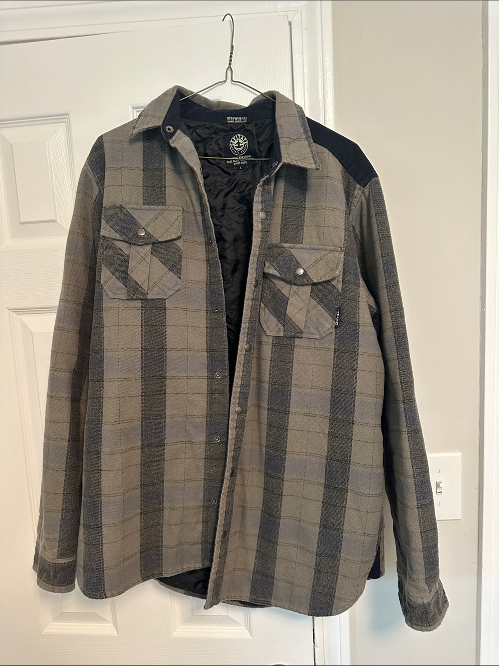 Men's Gray Plaid Quilted-Lined Shirt Jacket